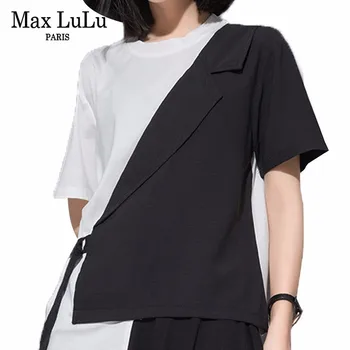 Max LuLu Novo 2019 Luksuzni korejski Oblikovalec Ženske Punk Womens Vrhovi Poletje Tee Srajce Mozaik Oblačila, Casual Ženski Stranka T-shirt