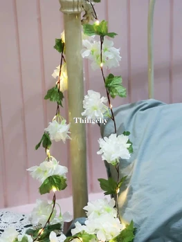 Umetni Češnje Cvetovi Cvet Niz luči Hydrangea pravljice luč za Poroko Valentinovo Stranka Doma Dekor Garland