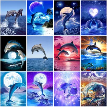 5D Diamond Slikarstvo Dolphin Živali Celoten Kvadratni Krog Diamond Vezenje Pokrajino Slike Okrasnih Mozaik Doma Dekoracijo