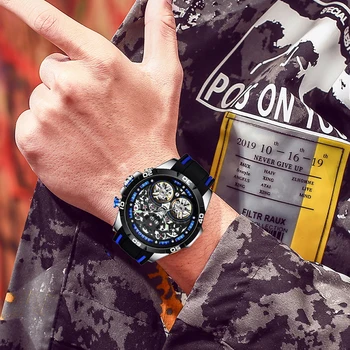 Edinstven Letenje Kolesa Votlih iz Mehanska ura Moški Šport Vojaške Steampunk Okostje Samodejno Self Navijanje Silikonski Watch Reloj