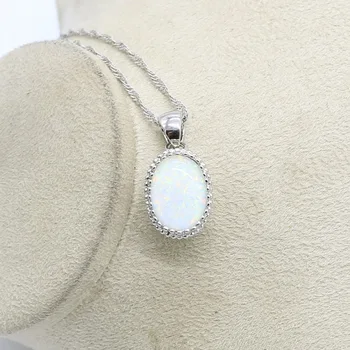 White Opal Srebrni Nakit kompleti Za Ženske Luksuzni 925 Sterling Srebrni Prstan Uhani, Obesek Komplet Modni Nakit