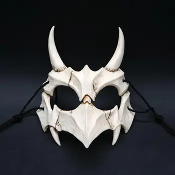 Stranka Masko Dolge Zobe Demon Samurai Bele Kosti Masko Tengu Zmaj Yaksa Tiger Smolo Masko Cosplay Halloween Kostume Dodatki
