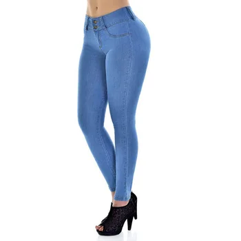 Strech Jeans Ženska Visoko Pasu Suh Stretch Hlače za Ženske Femme Ženske Tejanos Pantalon Vaquero Črna Modra Traper Kavbojke 2020