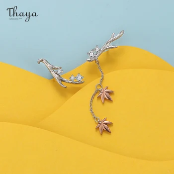Thaya Design Srebrne Barve Uhani Veje Maple Leaf Rose zlata Modna Stud Uhani Za Ženske Elegantne Fine Nakit Darilo
