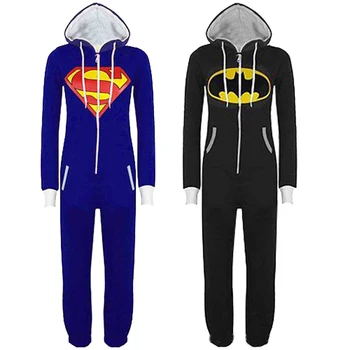 Halloween Party Cosplay Kostume Unisex Pižame Odraslih Pižamo Onesie Moški Ženske Batman, Superman Enem Kosu Sleepsuit Sleepwear