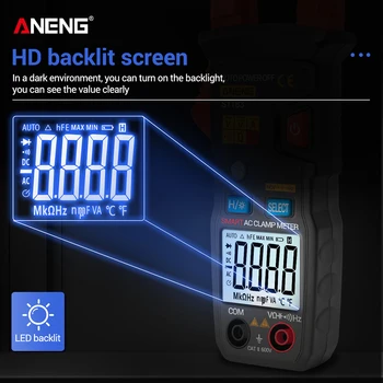 ANENG ST183 True RMS 6000 Šteje LCD Osvetlitev ozadja Zaslona Samodejno Območje Digitalne Objemka Multimeter AC/DC Napetosti tok Test Meter
