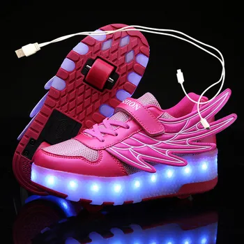 2020 Nov USB charge LED Pisane Otroci otroški Modni Superge z Dvema Kolesoma Valjčni Skate Čevlji Fantje Dekleta Čevlji