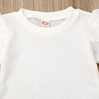 Boutique Dekle Oblačila 2019 Newborn Baby Dekleta Obleke, Kompleti Bela Trobenta Rokav Vrh+Sežgati Hlače Hlače
