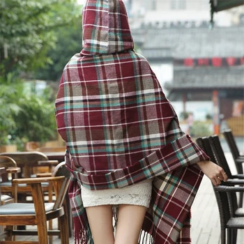 [RUNMEIFA] 2019 Mlado Dekle bohemian ponči in ogrinjala moda tassel kariran šal hooded plašč ženski cape ženske obleke poncho