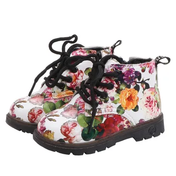 Otroške Škornji za dekleta Jeseni, Pozimi otroci čevlji Tiskanje Cvetlični platformo lakasto usnje škornji dekleta Gumijasti škornji, nepremočljiva