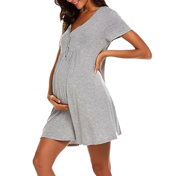 Porodniški Obleke Nosečnice, Doječe Obleko Kratek sleeve solid color dojenje krilo svoboden Nosečnosti Obleko Poletje D30