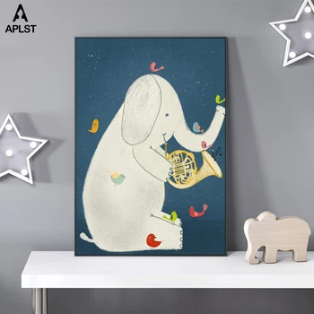 Vrtec Platno, Tisk Plakatov Astronavt Balon vesoljsko Ladjo, ki Nosi Slona, Žirafo, Barvanje Risanka Stenske Slike za Otroke, Otroška Soba