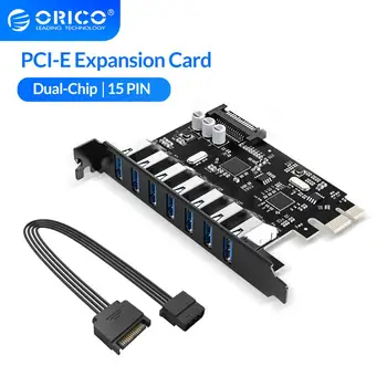 ORICO SuperSpeed USB 3.0 7 Port PCI-E Express card z 15pin SATA Napajalni Priključek, PCIE Prilagoditev VL805 in VL812 čipov