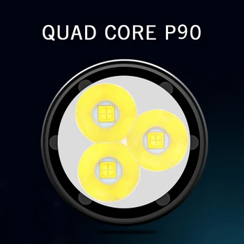 Quad Core 3*XHP90 Ultra Močna LED Svetilka 18650 Vgrajen 10400mAH Baterijo, USB 3 Načini LED Bliskavica, Vodotesna Svetilka