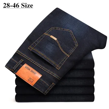 919 Classic moške plus velikost jeans, Moda business casual elastična sila Slim fit črna modra blagovne Znamke hlače