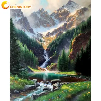 CHENISTORY Sneg Gorska Pokrajina Slike S Številkami Kompleti Diy Uokvirjen Na Platno Začetni Dekoracijo Sten Artcraft Barve Številka