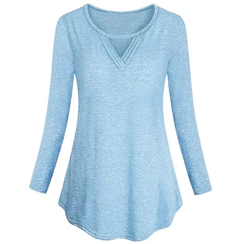 Moda za ženske majice 2018 Priložnostne Trdnih Temeljnih Dolg Rokav V vratu Flare Tunika Vrhovi camiseta feminina modra