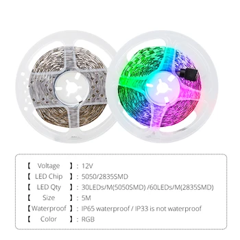 LED RGB Trak Svetlobe, 5m 10 m 15m Nepremočljiva SMD 5050 LED RGB 2835 Prilagodljiv Trak Svetilke Niz Dekoracijo RGB Daljinski upravljalnik TV