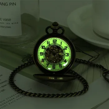 Svetlobna Mehanske žepna ura, Ročno Navijanje Steampunk Žep Visi Veriga Starinsko Pazi za Moške, Ženske