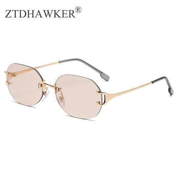 Novo Ovalne sončna Očala brez okvirjev Moških in Žensk Trendy Vse-tekmo Pregleden Candy Barve Očala Kovinskih Očal