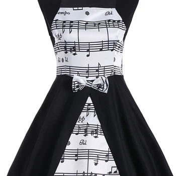 MISSJOY 2019 Poletje Črno bel mozaik Glasbeno noto Tiskanja elegantno brez rokavov Kvadratnih Ovratnik visoko pasu A-line Stranke Obleke