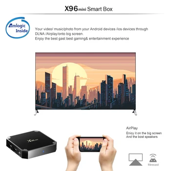 X96 mini Smart Android TV Box 2GB 16GB Android 7.1 Amlogic S905W Core Quad 2,4 GHz WiFi 1GB, 8GB Set top box Android 9.0