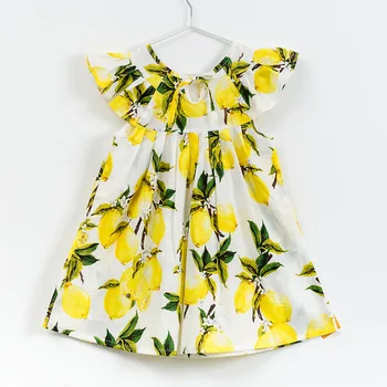 Baby Girl Oblačenja Limonin Sadje Tiskanja Poletje 2020 Malčka Dekle Bombaž Limone Obleko Letenje Rokav Vestido Otroška Oblačila 2-12Y