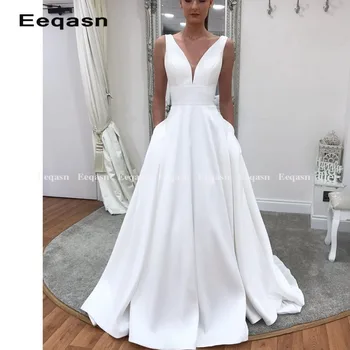 Preprosta, Poceni Poročno Obleko Spandex Saten Linije Pure Poročne Obleke haljo de mariee vestidos de casamento vestido de noiva 2020