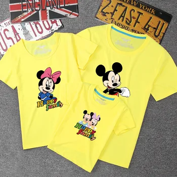 Disney Mickey Minnie Natisnjeni Risanka Oče, Mama Baby T-Shirt Priložnostne Družino Ujemanja Obleke Poletje Okoli Vratu, Pisano Srajco