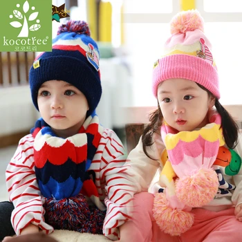 Korejski Slog Novo 2pcs/veliko Otroci Pozimi Klobuk In Šal Za Dekleta Jeseni Baby Šal & Klobuk Baby Beanies Kapa Šal Ovratnice