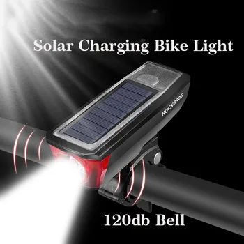 ROCKBROS USB Solarno Polnjenje Izposoja Žarometi Nepremočljiva 2000 mAh MTB Kolo Lučka 120 dB Kolo Bell Smart Stikalo Več Načinov