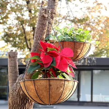 Kovinski Viseče Košare Kokosovega Vlakna Rastlinskega Cvetna Košarica Domov Balkon Okras Iz Železa Umetnosti Vrtu Cvet Sajenje Lonci Ornament
