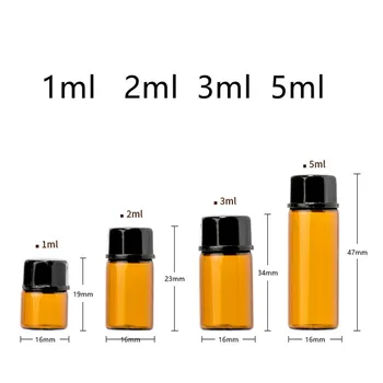 100 kozarcev 1ml 2ml 3ml 5ml Dram Amber Steklenici S Plastično Pokrov Vstavite Eterično Olje Steklene Viale Parfum Testni Vzorec Steklenico