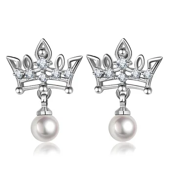 Moda 925 sterling srebrni nakit novo spike krono Pearl Letnik Stud uhani Plata uhani resnično resnično čar Biser nakit