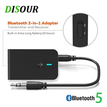 DISOUR Bluetooth 5.0 Sprejemnik Oddajnik 2 V 1, 3.5 mm AUX Priključek Glasbeni Stereo Bluetooth Dongle Brezžični Adapter Za Komplet PC TV