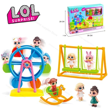 Original LOL Presenečenje Lutke Igrače Zabaviščni Park Ferris Wheel Swing Zibanje Konja Model Set Igrače za Otroke, Darila za Dekleta