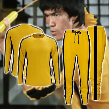 Bruce lee T-shirt hlače odraslih rumena wushu uniforme kung fu nastavite wu shu kitajski kostum oblačila za moške, borilne veščine, ki jih določa
