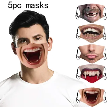 Moški Ženske 3D Smešno Tiskanje Tiskanih Onesnaževanja Spatter Obraz 5PC Maske Ščit Stroj za Večkratno uporabo Usta Kritje Mascarilla Masko