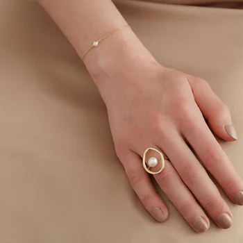 YAOLOGE Ustvarjalne Geometrijske Pari Obroči Trendy Elegantno pozlačeni Pearl Prst Obroči za Ženske Poročni Nakit Nastavljiv