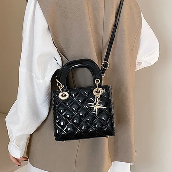 Elegantni Ženski Kariran Tote vrečko 2020 New Visoke Kakovosti Lakasto Usnje Žensk Oblikovalec Torbici Prenosni Ramenski Messenger Bag