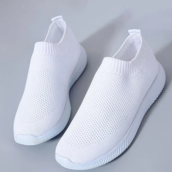 Sneaksrs ženske čevlje 2021 moda pletenje dihanje hoja čevlji zdrsne na ravno čevlji udobno športna obutev ženska, plus velikost