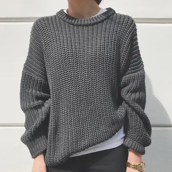 O-vratu, ohlapno žensk pletenje pulover z Dolgimi rokavi ženske jesensko zimski pulover Priložnostne high street style Puloverju 2020