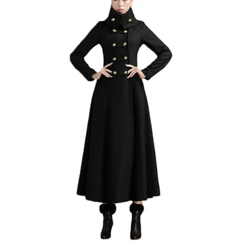 2021 Nove ženske Črna jakna ženske letnik stojalo ovratnik dvojno zapenjanje slim dolgi volna, dlaka plus velikost jesensko zimski suknji