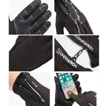 Windproof Anti-statični na Prostem, Kolesarjenje Rokavice Polno Prst Toplotne Zimske Rokavice Usnjene Zadrgo Windproof Plus Žamet Tople rokavice
