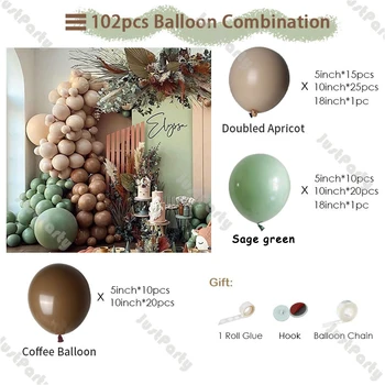 189pcs Podvojila Marelice Balon Arch Poročno Dekoracijo Kave Sage Zelen Balon Garland DIY Obletnico Baby Tuš Korist Dekor