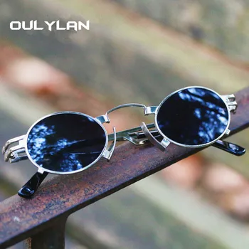 Oulylan Kovinski Ovalne sončna Očala Ženske Moški Retro 80. Steampunk Gothic Vampir Unisex sončna Očala Cosplay Styling Oculos De Sol