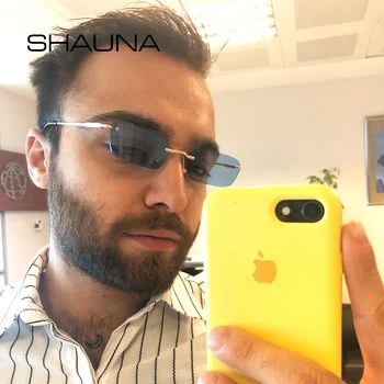 SHAUNA Moda Rimless sončna Očala Trending Jasno Rdeče Modro Rumeno Moških Pravokotnik Odtenki UV400