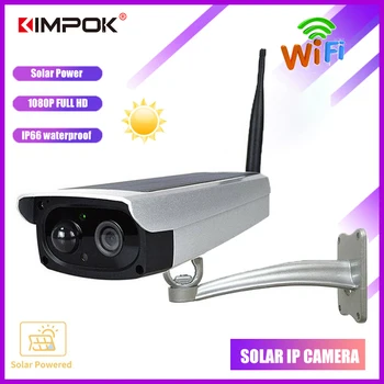 KIMPOK 1080P Solar Powered WIFI Kamera Baterija gradnjo, v Prostem CCTV Kamere Varnosti PIR Budilka Night Vision 64 G SD Oblak