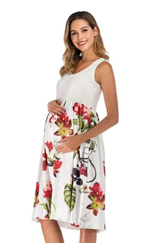 2020 Pasu Cvjetnim Natisne bombaž Porodniškega Obleko Pomlad Poletje Moda Preplete Oblačila za Nosečnice Nosečnosti Obleke