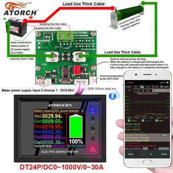 DT24P DC0-1000V 30A DC Napajanje Voltmeter Ampermeter Baterije Coulometer Zmogljivosti Amp Tester za Baterije Merilnik Goriva v Rezervoarju